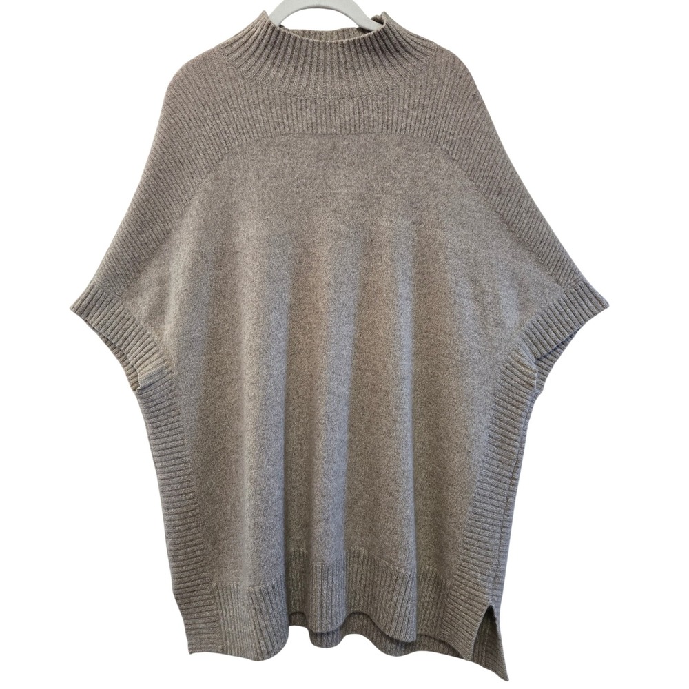 Isaac Mizrahi Live Women's M/L 100% Cashmere Mock Neck Poncho Sweater Oatmeal